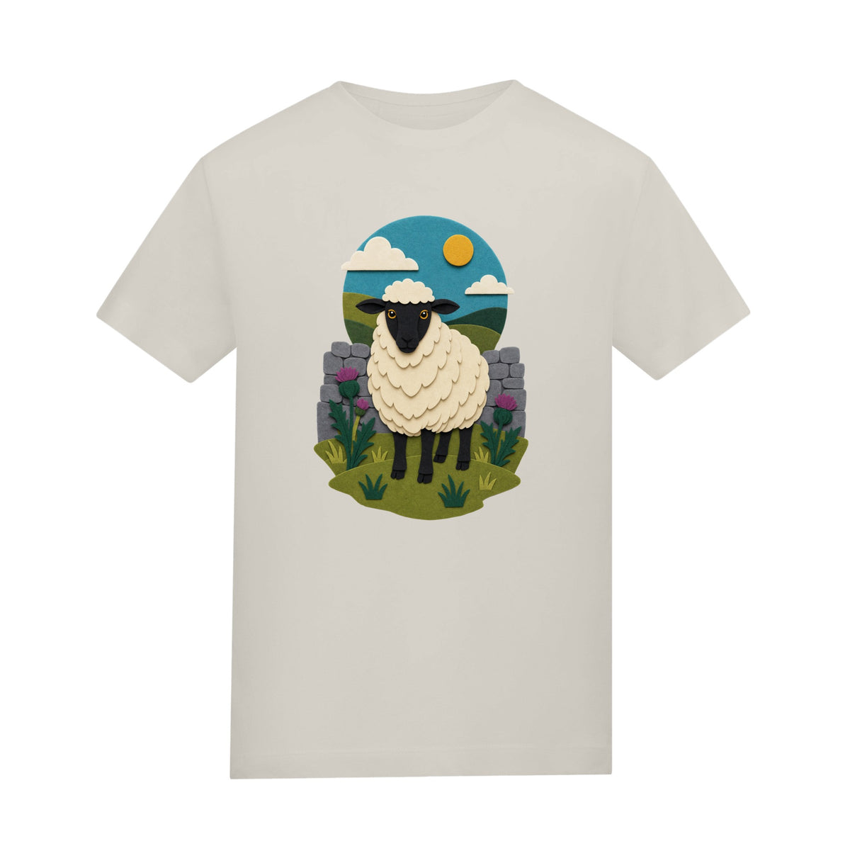 Sheep by the Stone Wall Kids' T-shirt - Felt & Fauna Natural Stone colour variant image