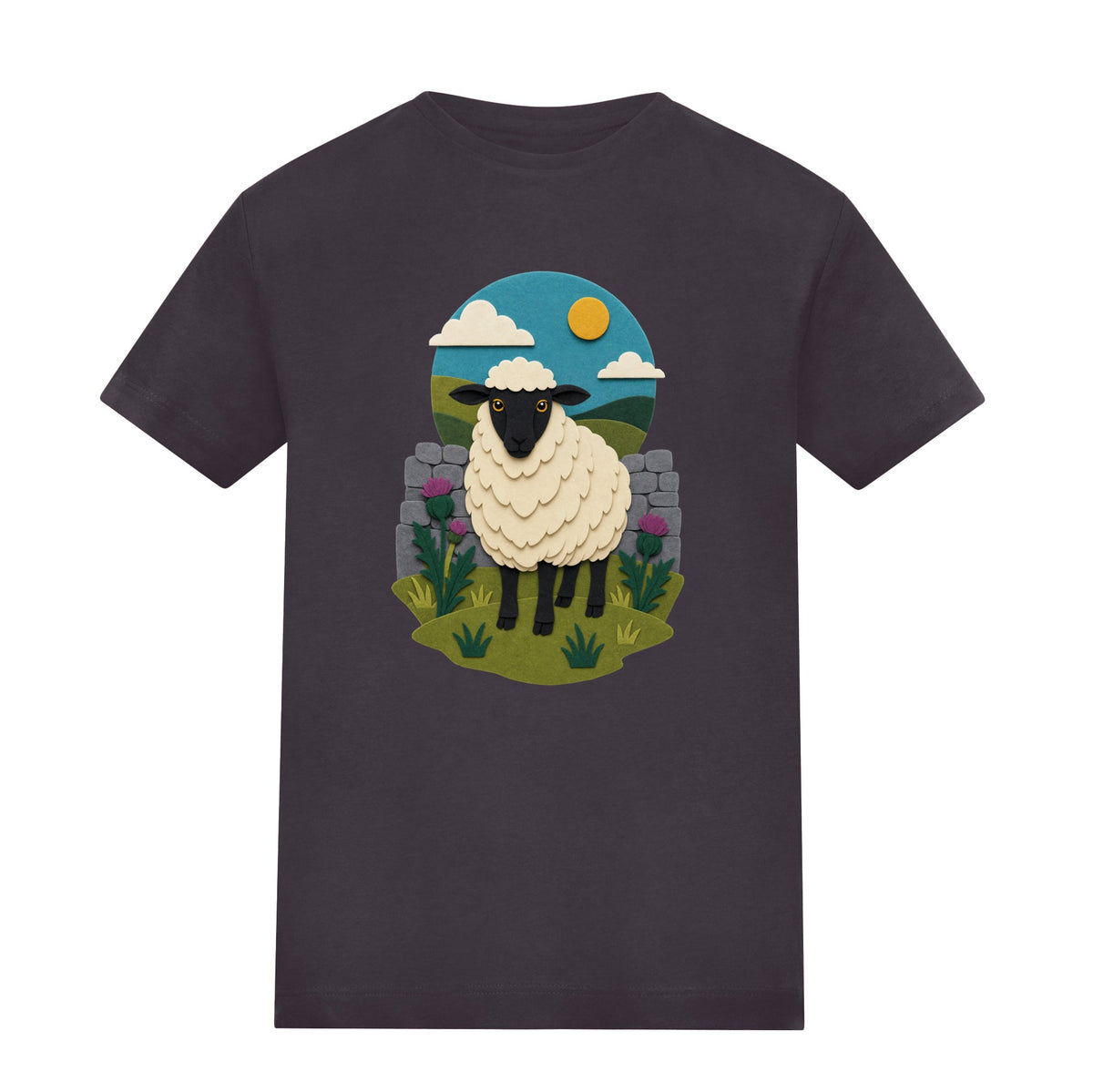 Sheep by the Stone Wall Kids' T-shirt - Felt & Fauna Solid Charcoal colour variant image
