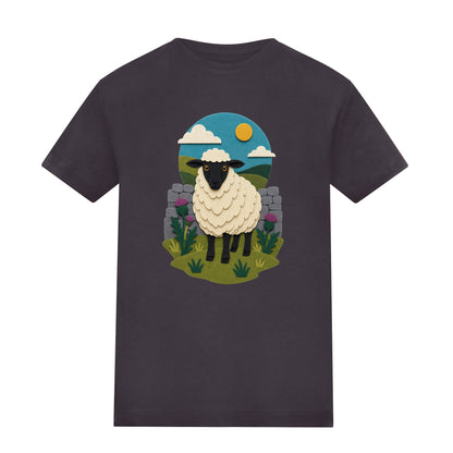 Sheep by the Stone Wall Kids' T-shirt - Felt & Fauna Solid Charcoal colour variant image