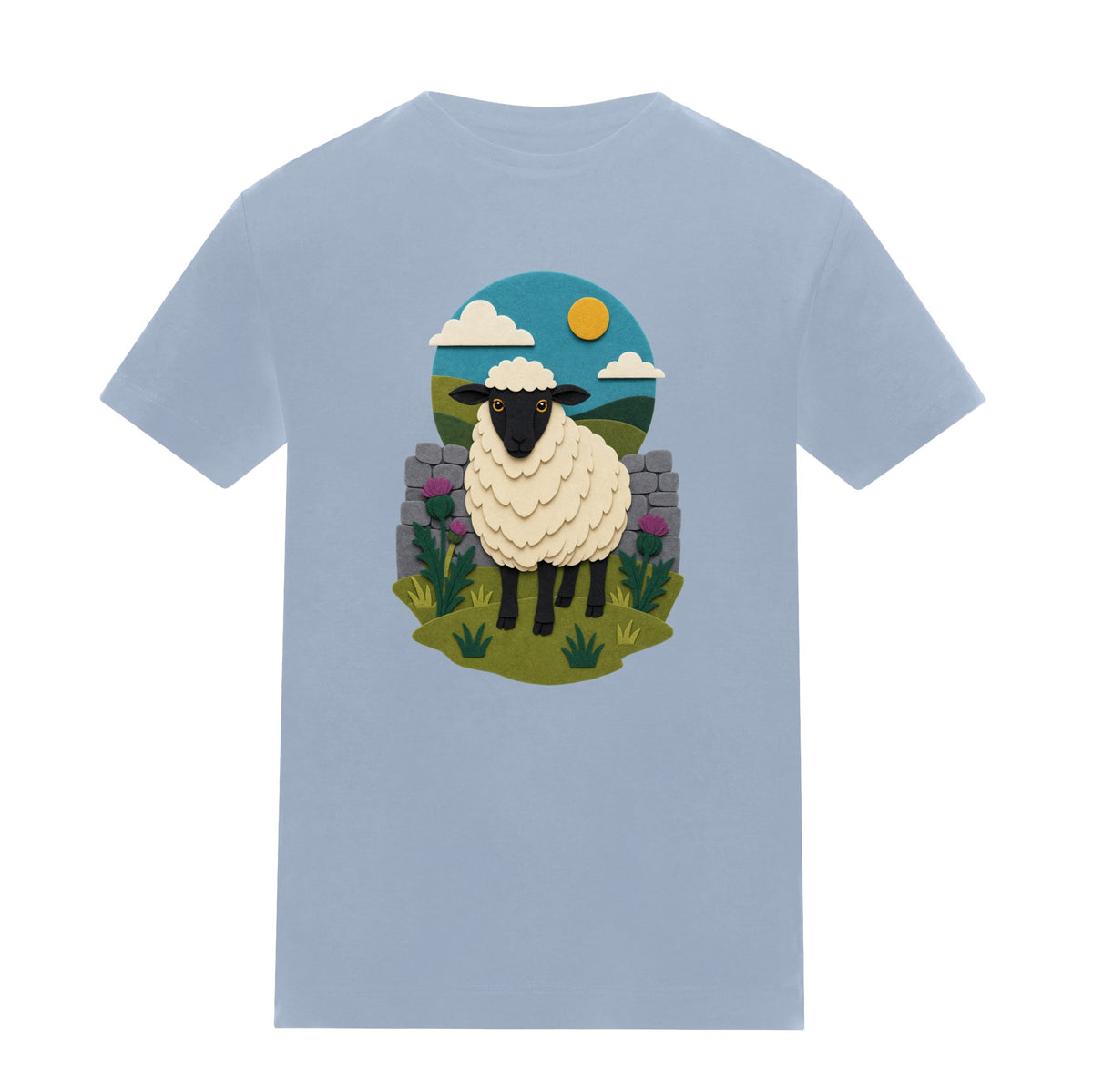 Sheep by the Stone Wall Kids' T-shirt - Felt & Fauna Sky Blue colour variant image