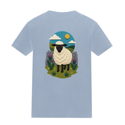 Sheep by the Stone Wall Kids' T-shirt - Felt & Fauna Sky Blue colour variant image