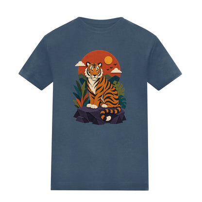 Tiger at Dusk Kids' T-shirt - Felt & Fauna Airforce Blue colour variant image
