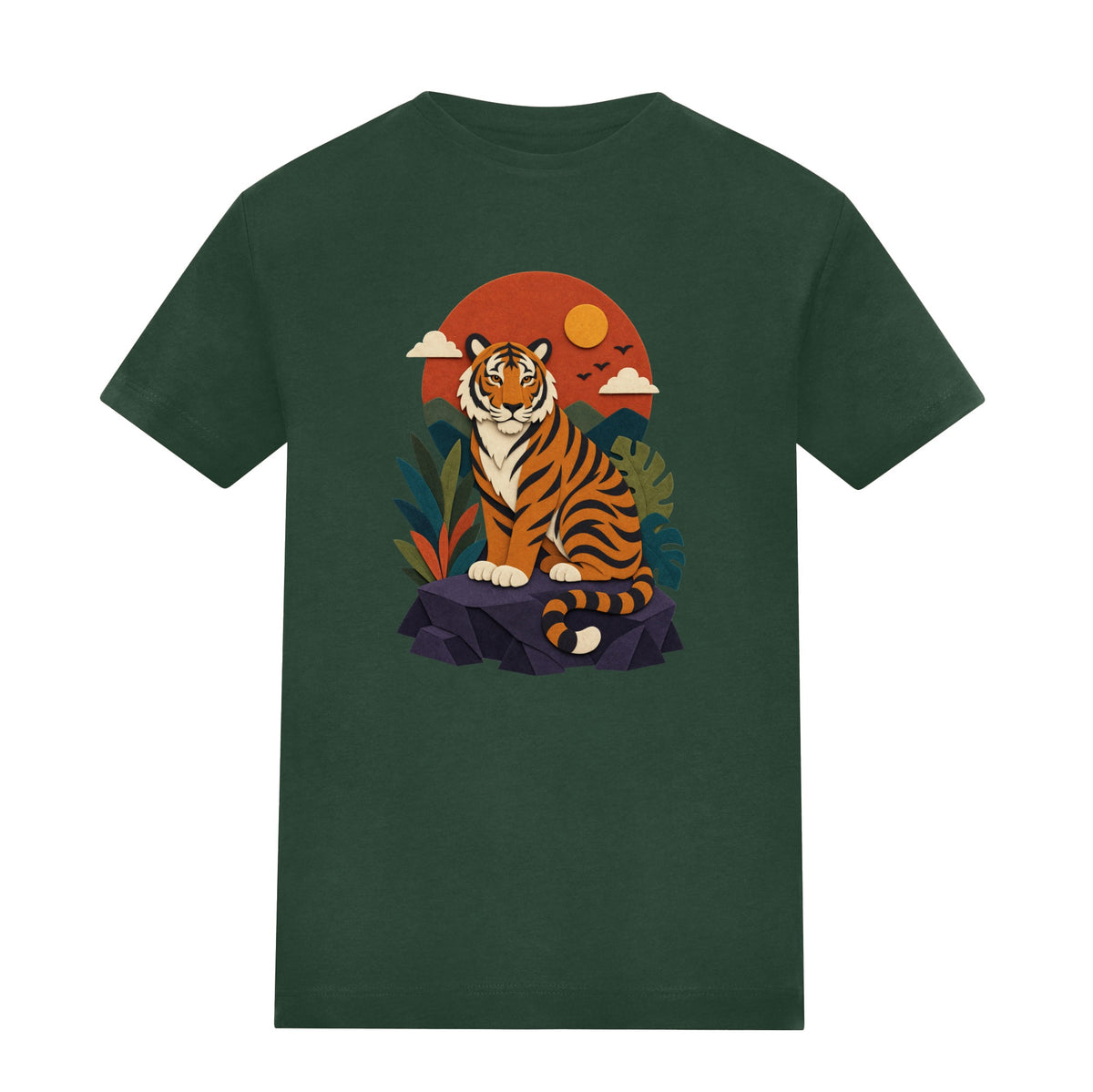 Tiger at Dusk Kids' T-shirt - Felt & Fauna Bottle Green colour variant image