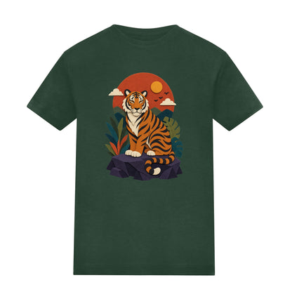 Tiger at Dusk Kids' T-shirt - Felt & Fauna Bottle Green colour variant image