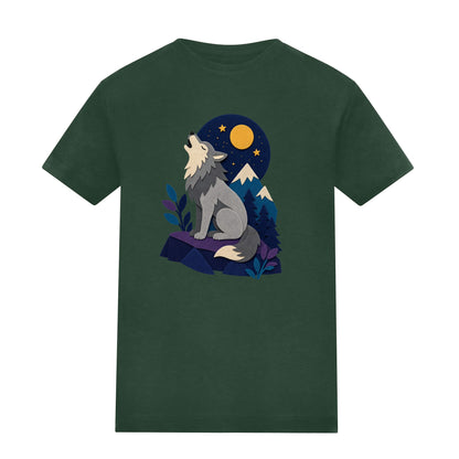 Wolf Beneath the Moon Kids' T-shirt - Felt & Fauna Bottle Green colour variant image