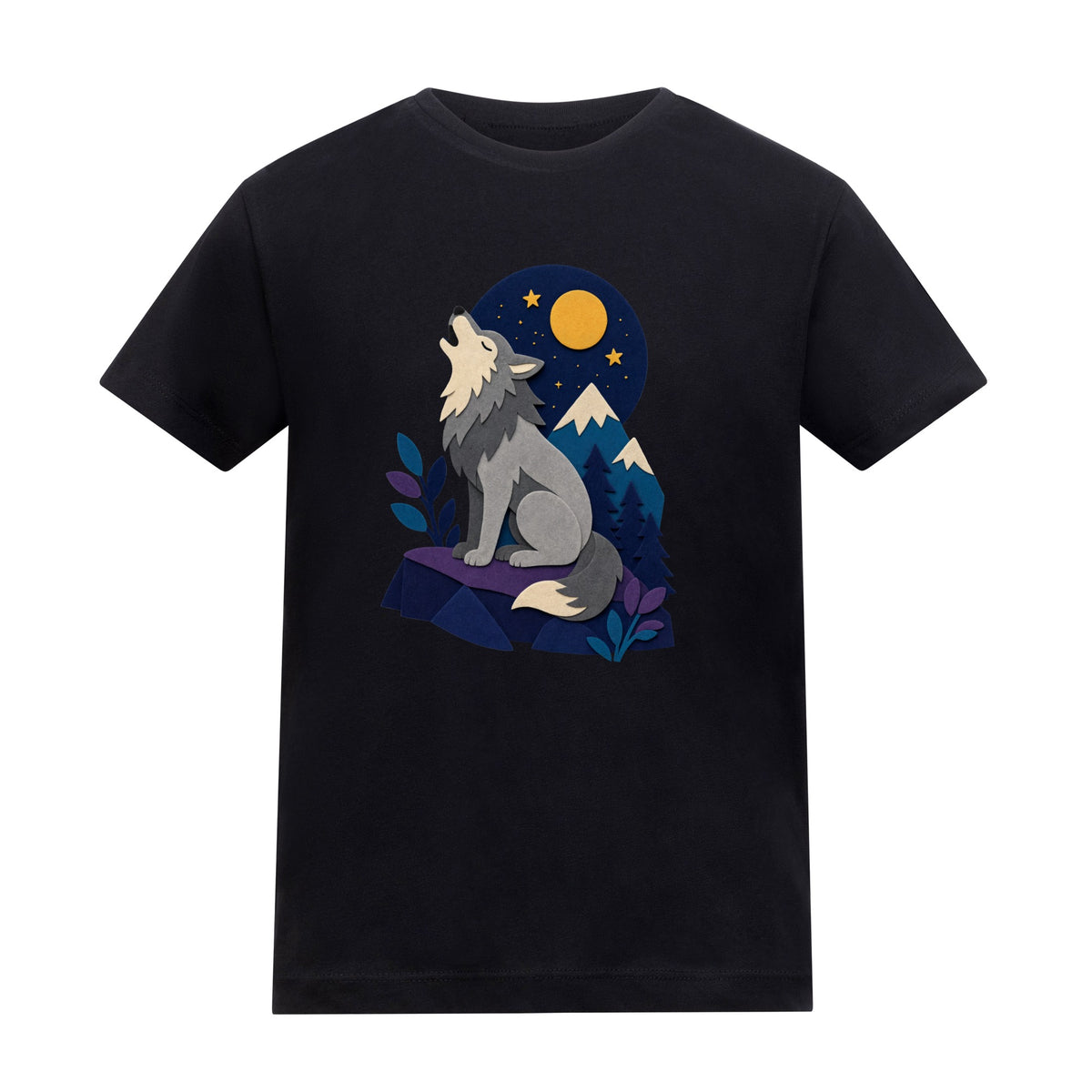 Wolf Beneath the Moon Kids' T-shirt - Felt & Fauna Deep Black colour variant image
