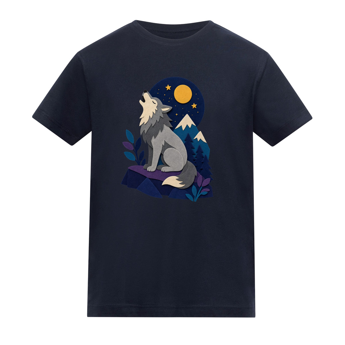 Wolf Beneath the Moon Kids' T-shirt - Felt & Fauna French Navy colour variant image