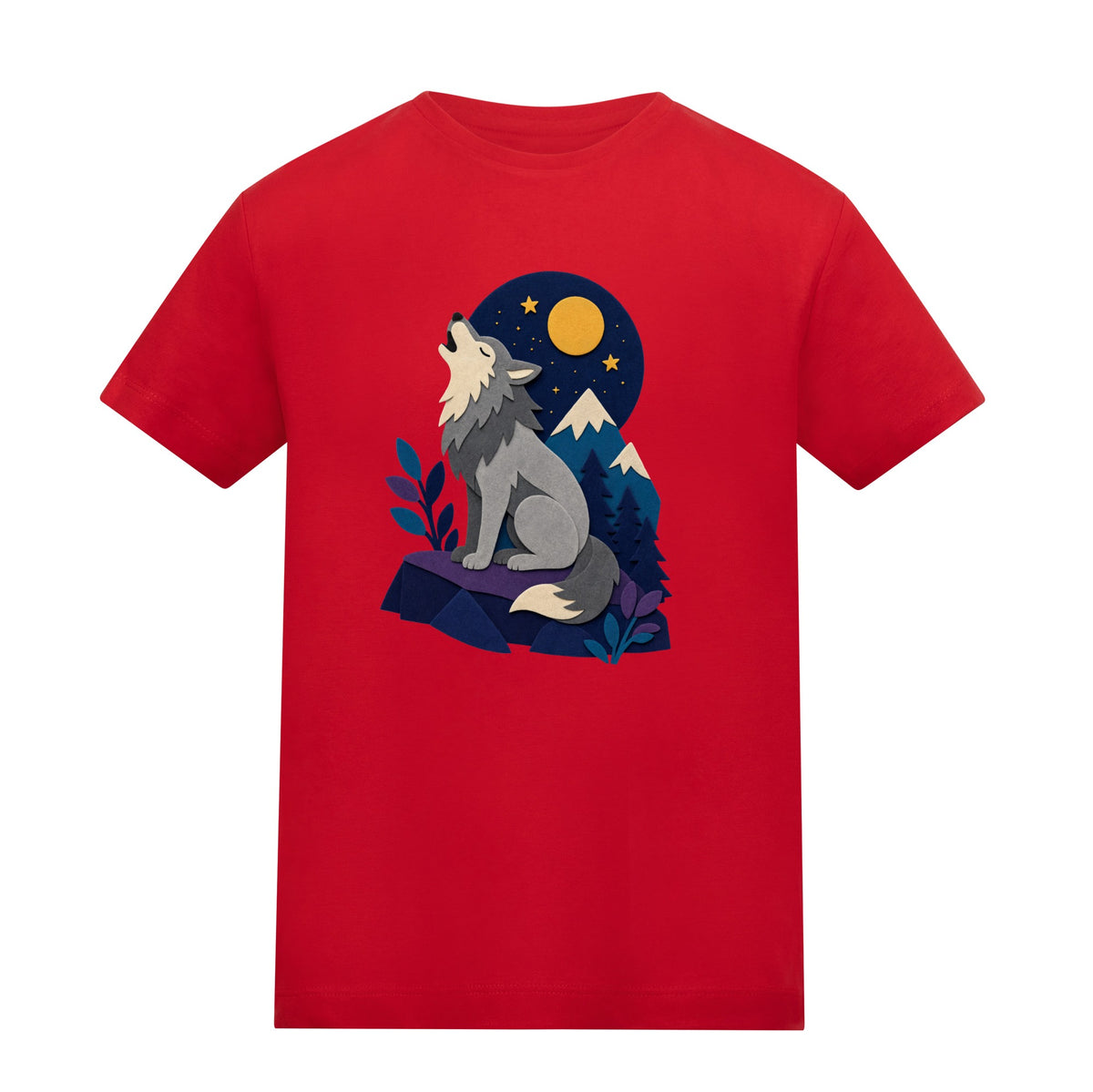 Wolf Beneath the Moon Kids' T-shirt - Felt & Fauna Fire Red colour variant image
