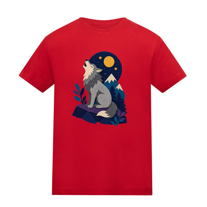 Wolf Beneath the Moon Kids' T-shirt - Felt & Fauna Fire Red colour variant image