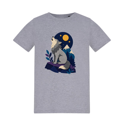 Wolf Beneath the Moon Kids' T-shirt - Felt & Fauna Heather Grey colour variant image