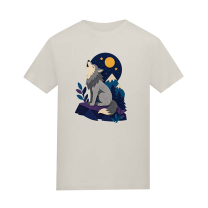 Wolf Beneath the Moon Kids' T-shirt - Felt & Fauna Natural Stone colour variant image