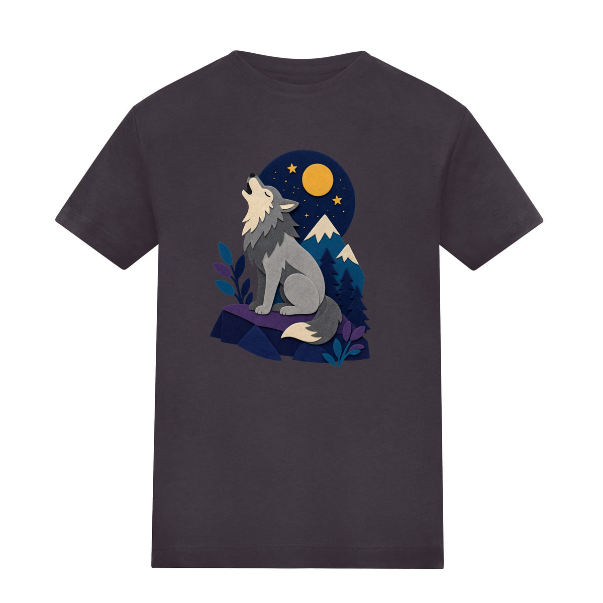 Wolf Beneath the Moon Kids' T-shirt - Felt & Fauna Solid Charcoal colour variant image