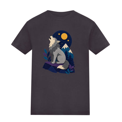 Wolf Beneath the Moon Kids' T-shirt - Felt & Fauna Solid Charcoal colour variant image