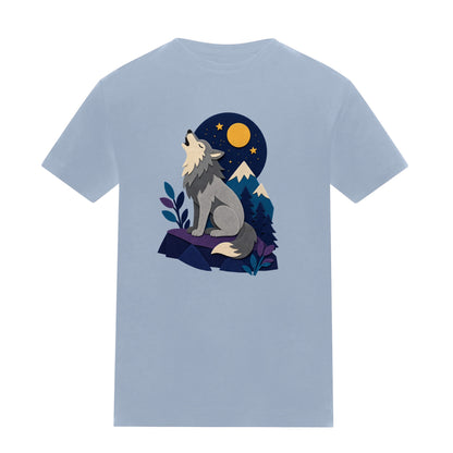 Wolf Beneath the Moon Kids' T-shirt - Felt & Fauna Sky Blue colour variant image