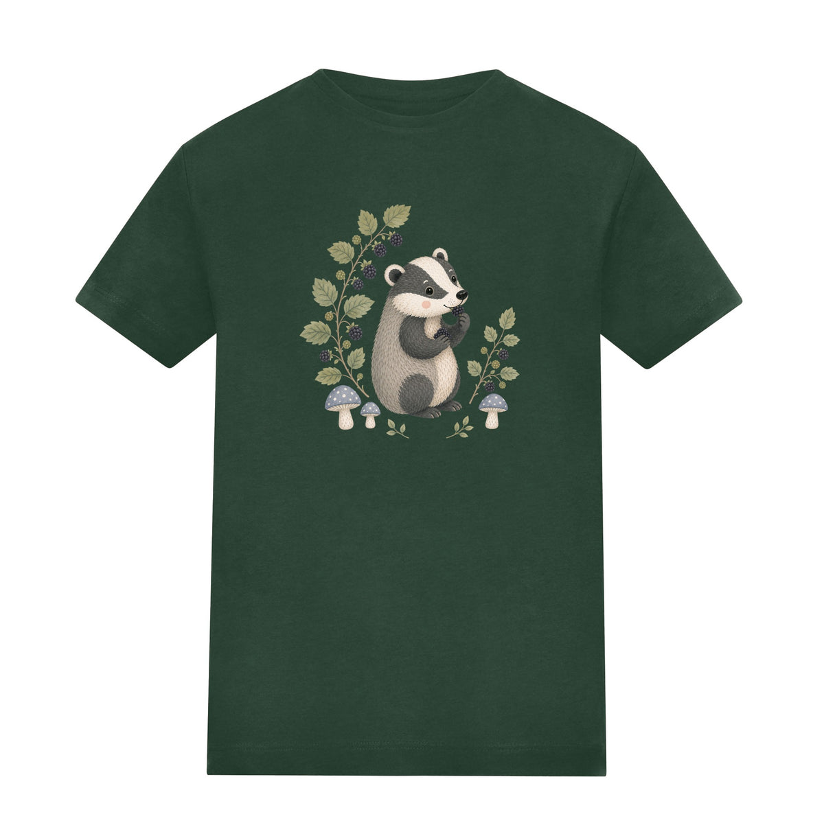 Badger's Blackberry Kids' T-shirt - Once Upon a Woodland Bottle Green colour variant image
