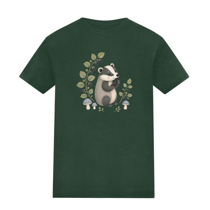 Badger's Blackberry Kids' T-shirt - Once Upon a Woodland Bottle Green colour variant image