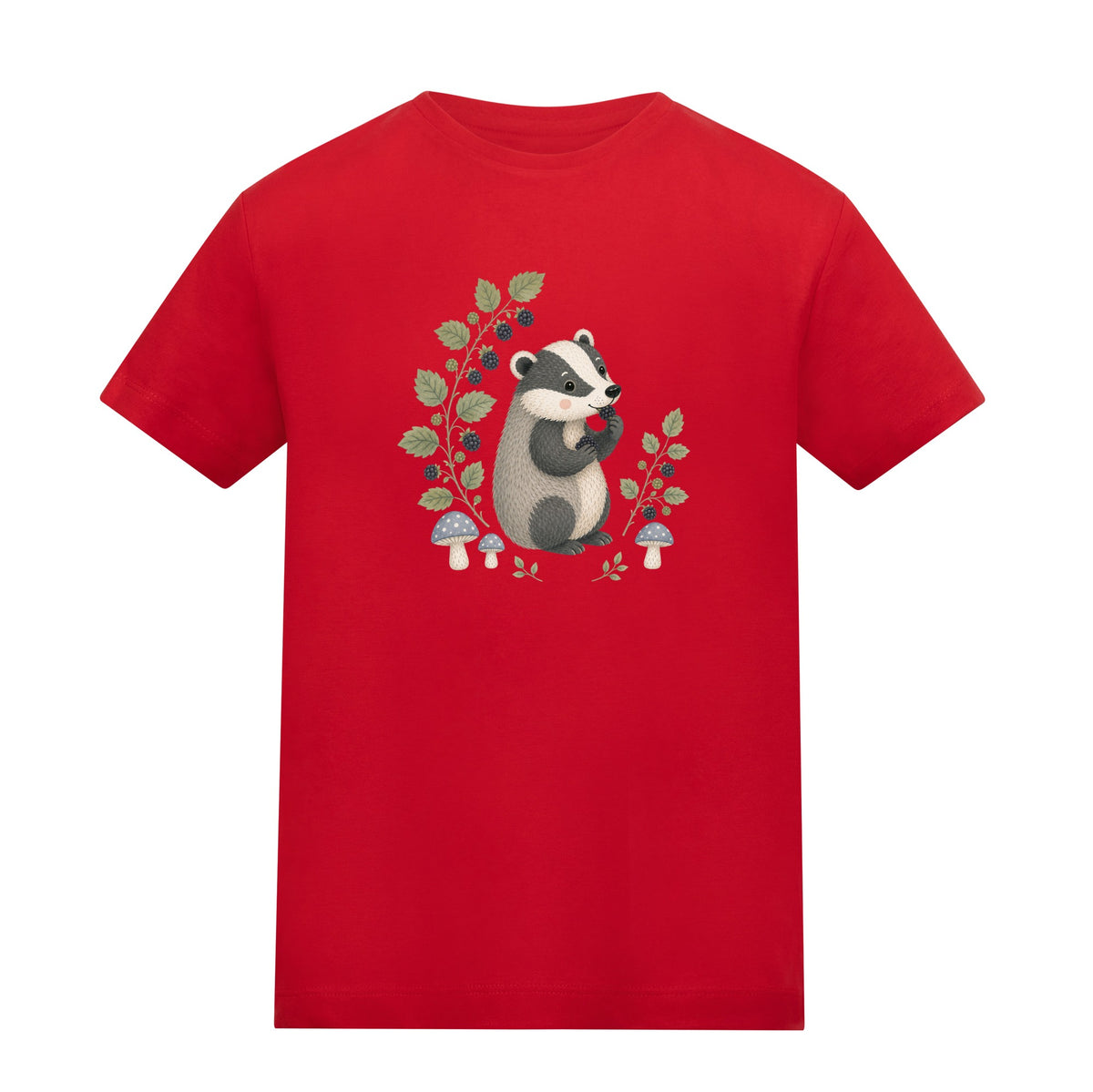 Badger's Blackberry Kids' T-shirt - Once Upon a Woodland Fire Red colour variant image