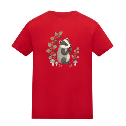 Badger's Blackberry Kids' T-shirt - Once Upon a Woodland Fire Red colour variant image
