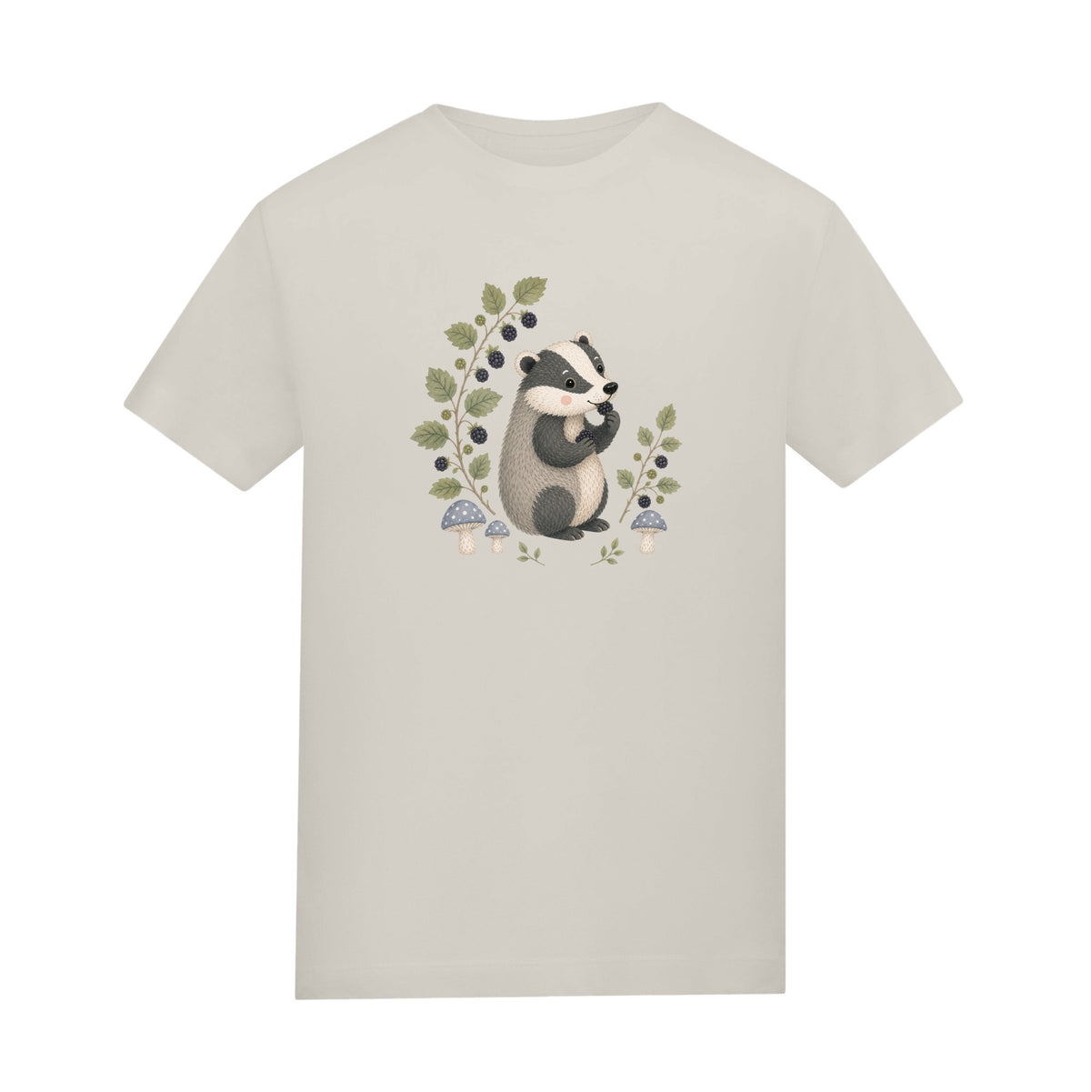 Badger's Blackberry Kids' T-shirt - Once Upon a Woodland Natural Stone colour variant image