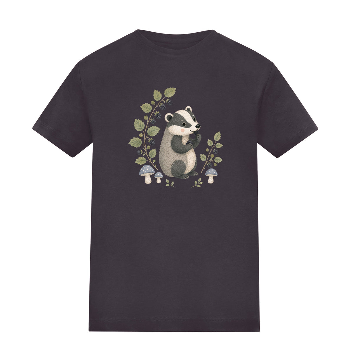 Badger's Blackberry Kids' T-shirt - Once Upon a Woodland Solid Charcoal colour variant image