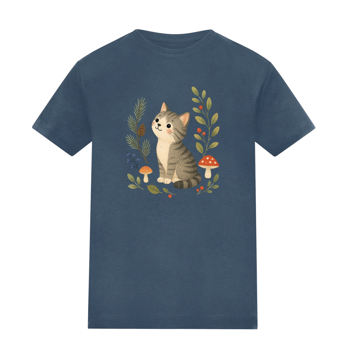 Kitten in the Pines Kids' T-shirt - Once Upon a Woodland Airforce Blue colour variant image