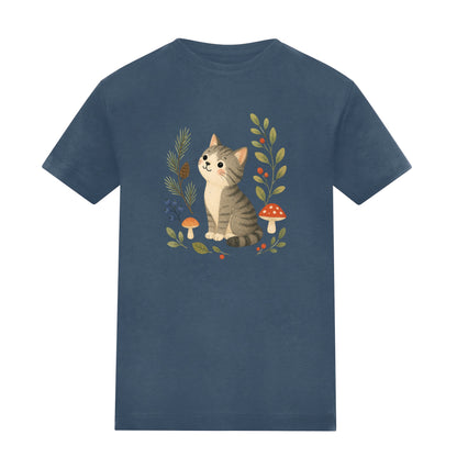 Kitten in the Pines Kids' T-shirt - Once Upon a Woodland Airforce Blue colour variant image
