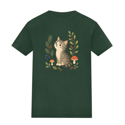 Kitten in the Pines Kids' T-shirt - Once Upon a Woodland Bottle Green colour variant image
