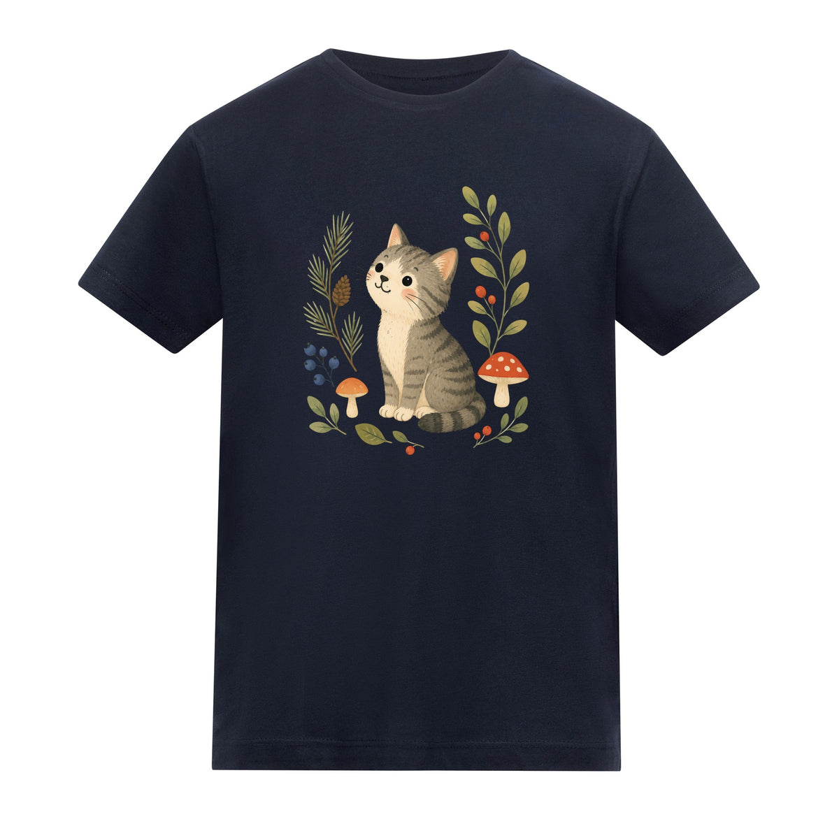 Kitten in the Pines Kids' T-shirt - Once Upon a Woodland French Navy colour variant image