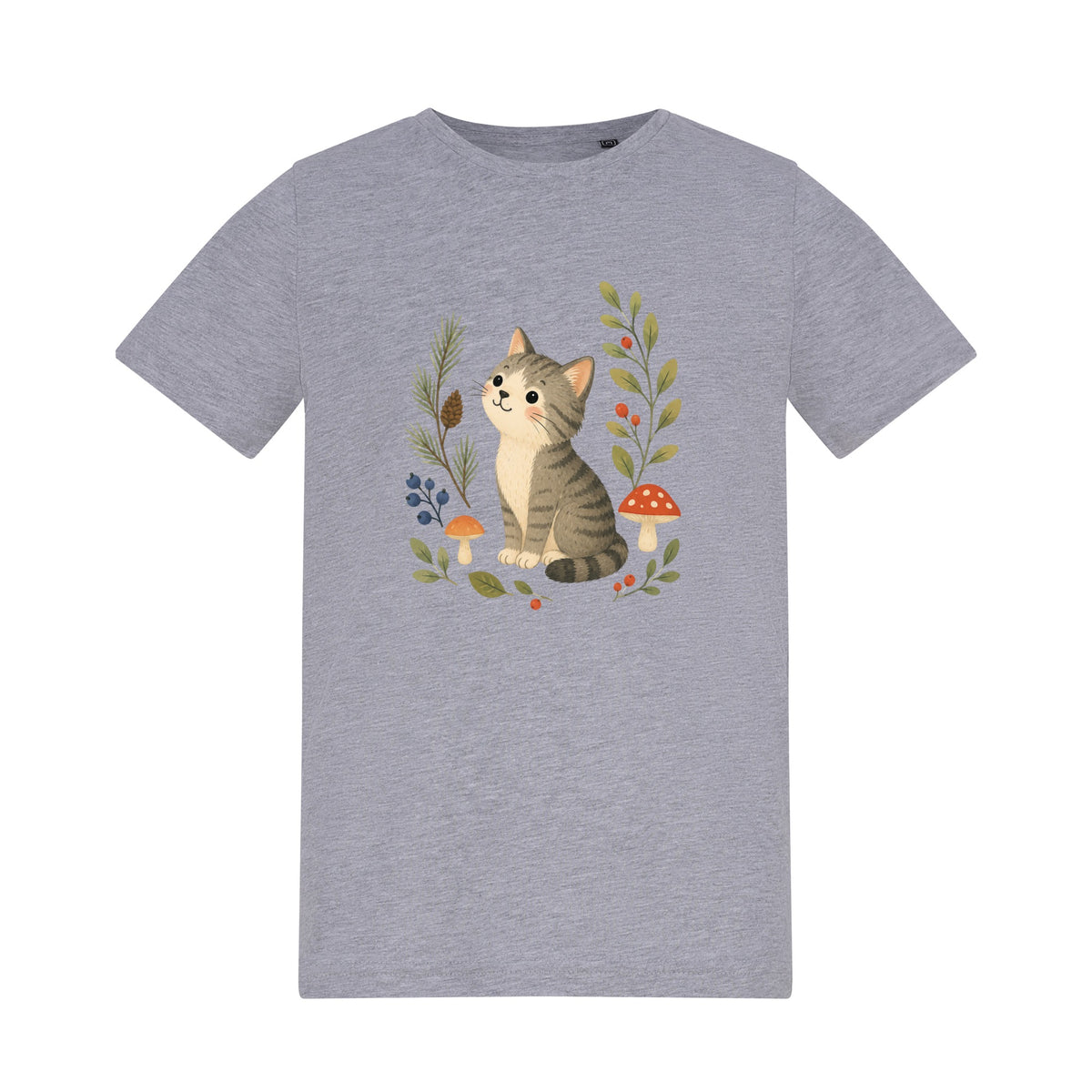 Kitten in the Pines Kids' T-shirt - Once Upon a Woodland Heather Grey colour variant image
