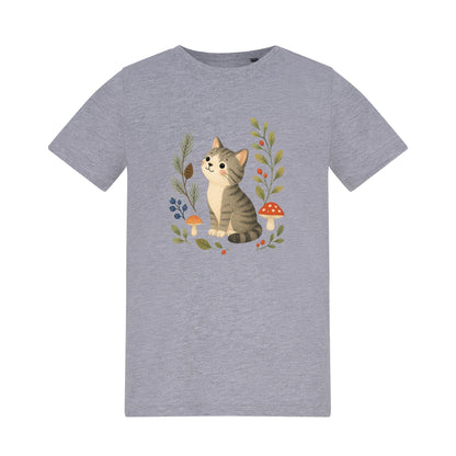 Kitten in the Pines Kids' T-shirt - Once Upon a Woodland Heather Grey colour variant image