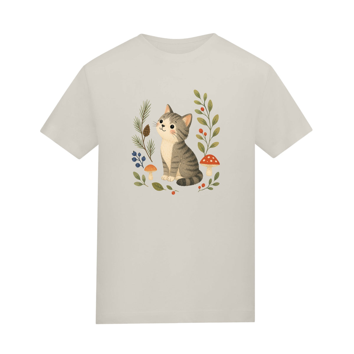 Kitten in the Pines Kids' T-shirt - Once Upon a Woodland Natural Stone colour variant image