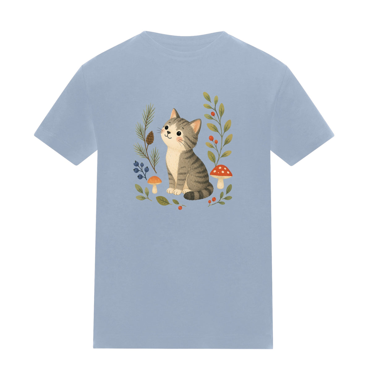 Kitten in the Pines Kids' T-shirt - Once Upon a Woodland Sky Blue colour variant image