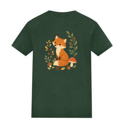 Fox Among the Toadstools Kids' T-shirt - Once Upon a Woodland Bottle Green colour variant image