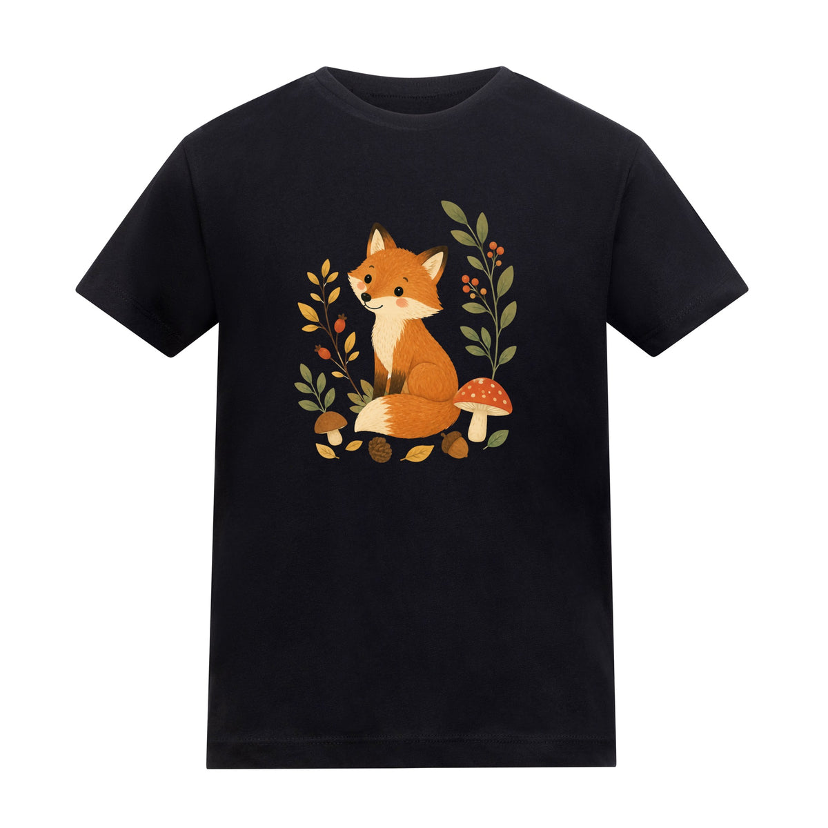 Fox Among the Toadstools Kids' T-shirt - Once Upon a Woodland Deep Black colour variant image