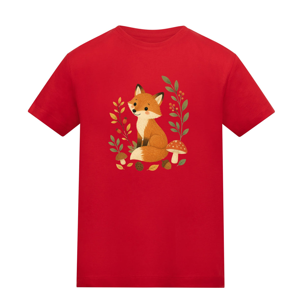 Fox Among the Toadstools Kids' T-shirt - Once Upon a Woodland Fire Red colour variant image
