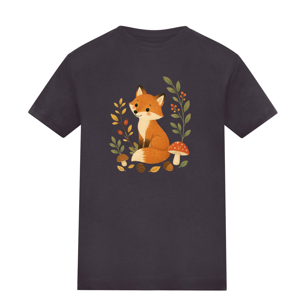 Fox Among the Toadstools Kids' T-shirt - Once Upon a Woodland Solid Charcoal colour variant image