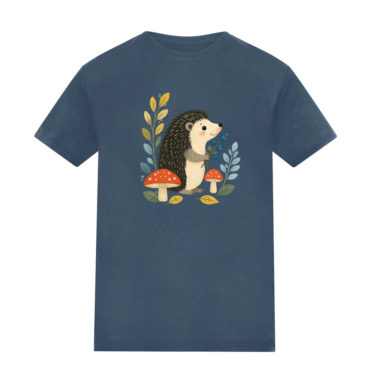 Hedgehog's Berry Harvest Kids' T-shirt - Once Upon a Woodland Airforce Blue colour variant image