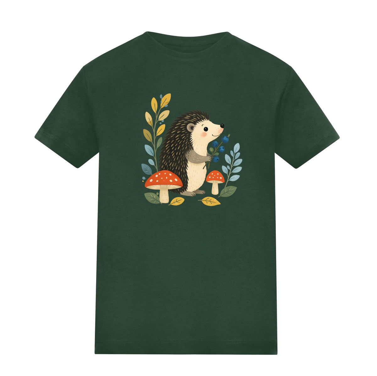 Hedgehog's Berry Harvest Kids' T-shirt - Once Upon a Woodland Bottle Green colour variant image