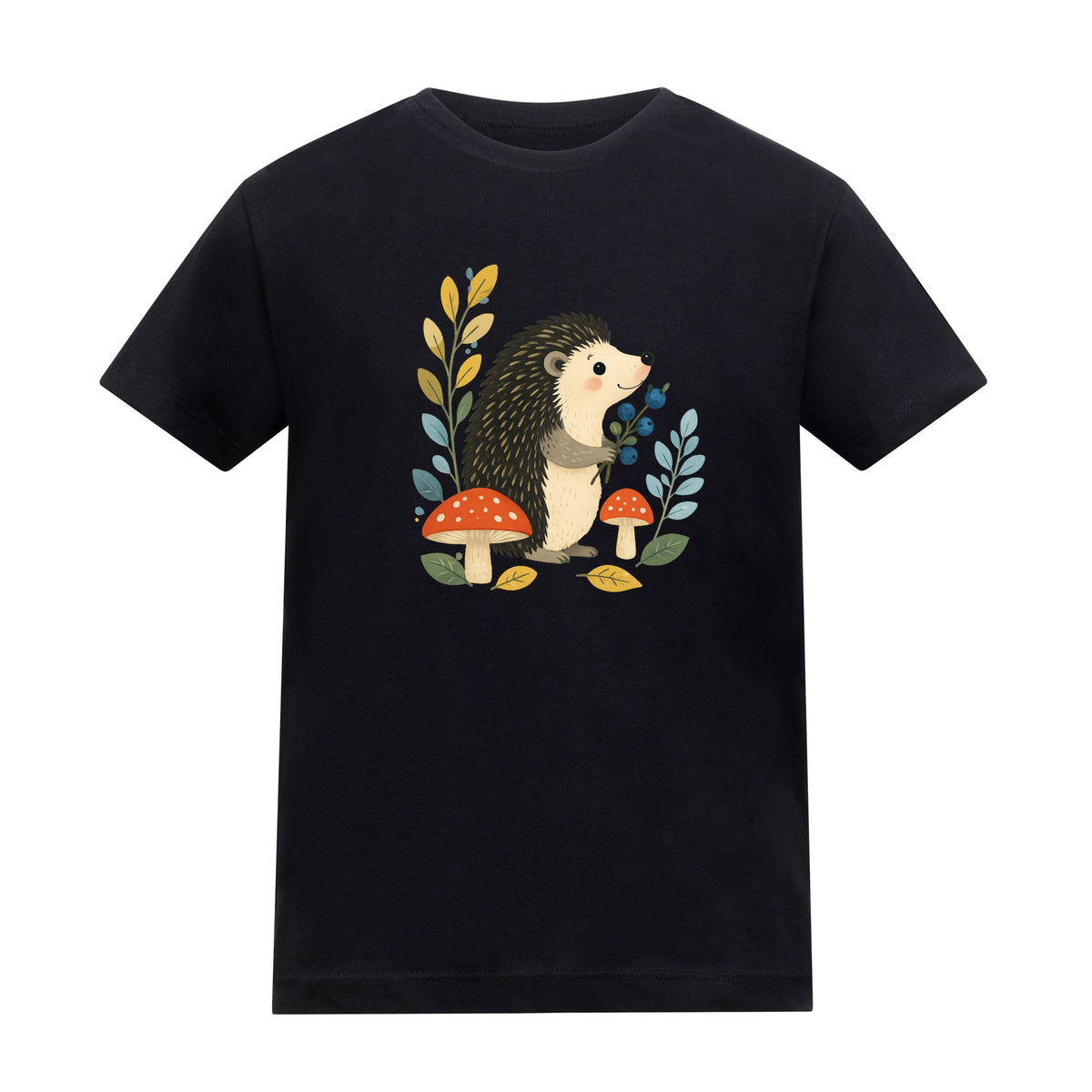 Hedgehog's Berry Harvest Kids' T-shirt - Once Upon a Woodland Deep Black colour variant image