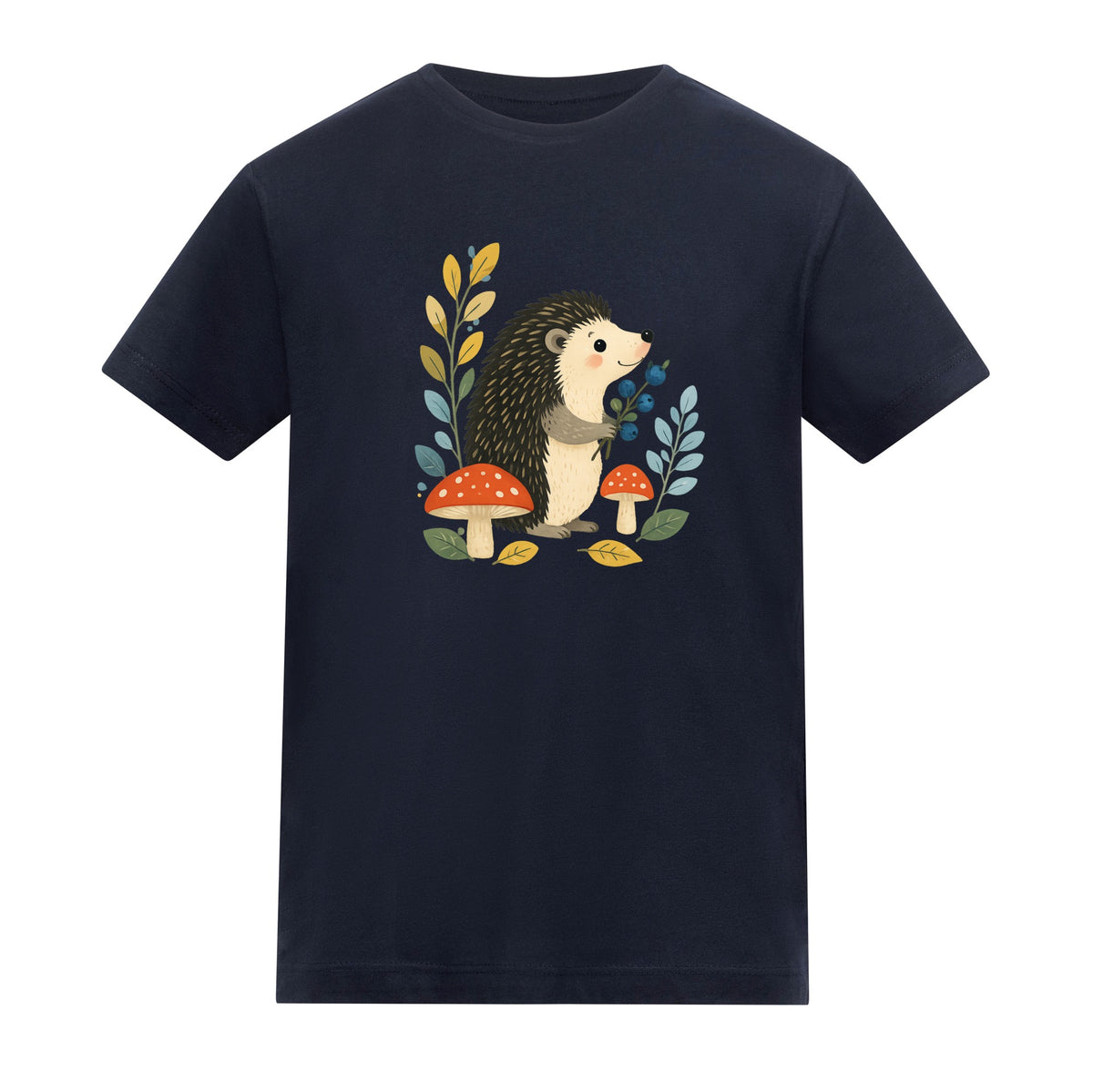 Hedgehog's Berry Harvest Kids' T-shirt - Once Upon a Woodland French Navy colour variant image