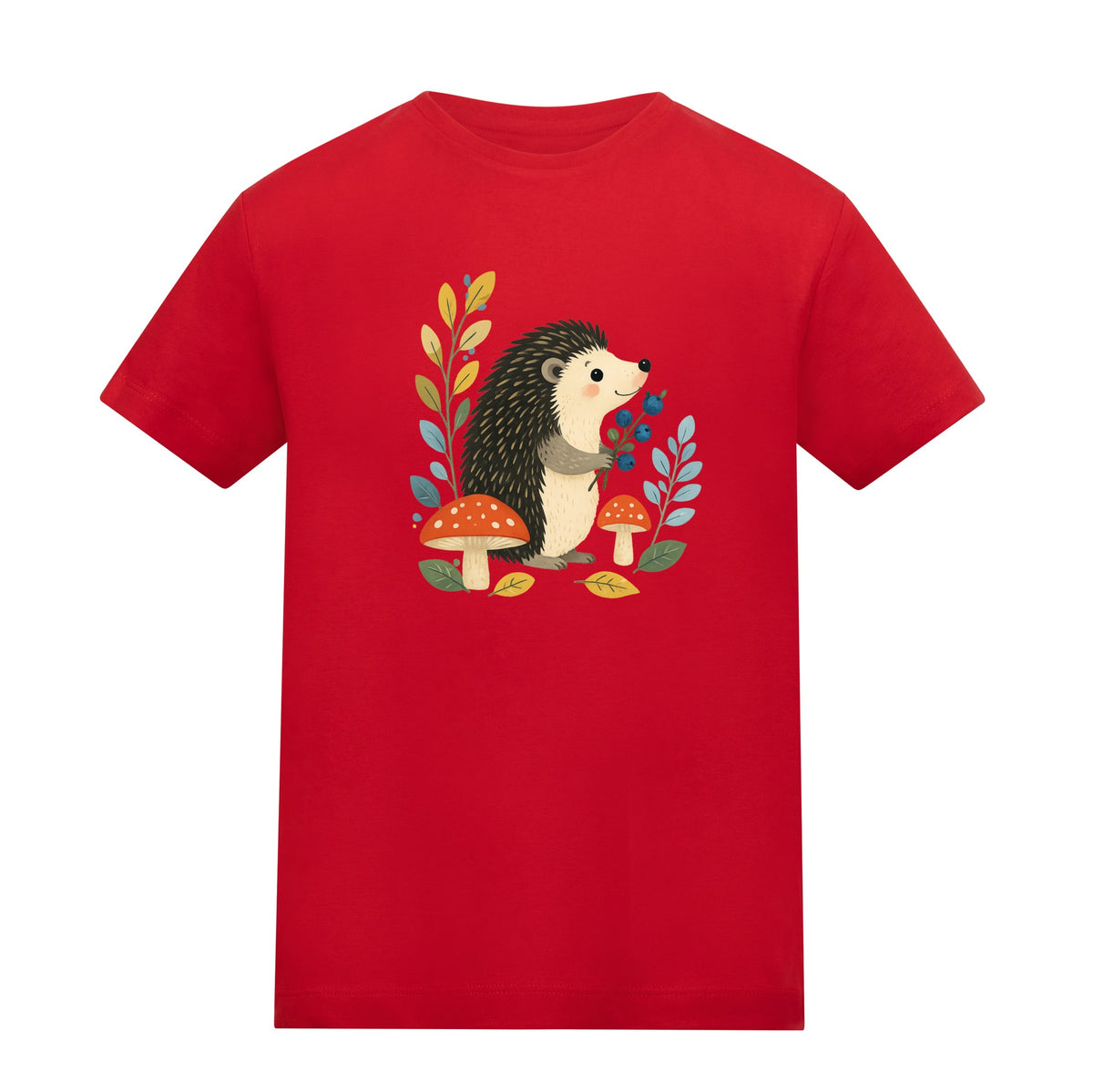 Hedgehog's Berry Harvest Kids' T-shirt - Once Upon a Woodland Fire Red colour variant image