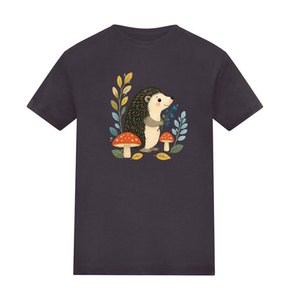 Hedgehog's Berry Harvest Kids' T-shirt - Once Upon a Woodland Solid Charcoal colour variant image