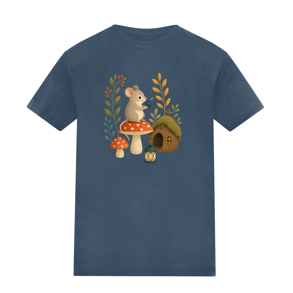 Mouse at Mushroom Cottage Kids' T-shirt - Once Upon a Woodland Airforce Blue colour variant image