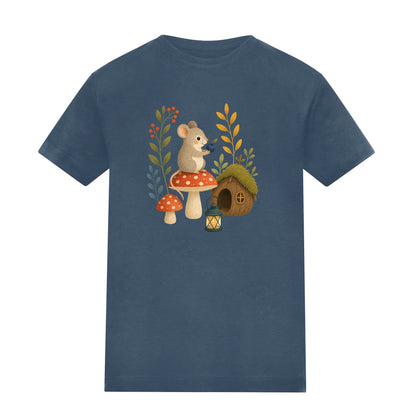 Mouse at Mushroom Cottage Kids' T-shirt - Once Upon a Woodland Airforce Blue colour variant image