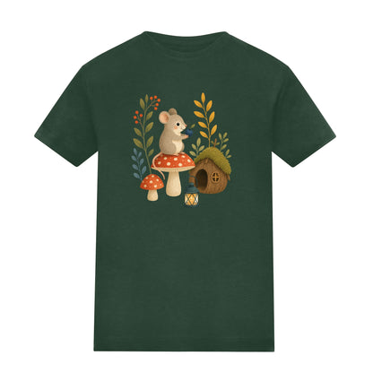 Mouse at Mushroom Cottage Kids' T-shirt - Once Upon a Woodland Bottle Green colour variant image