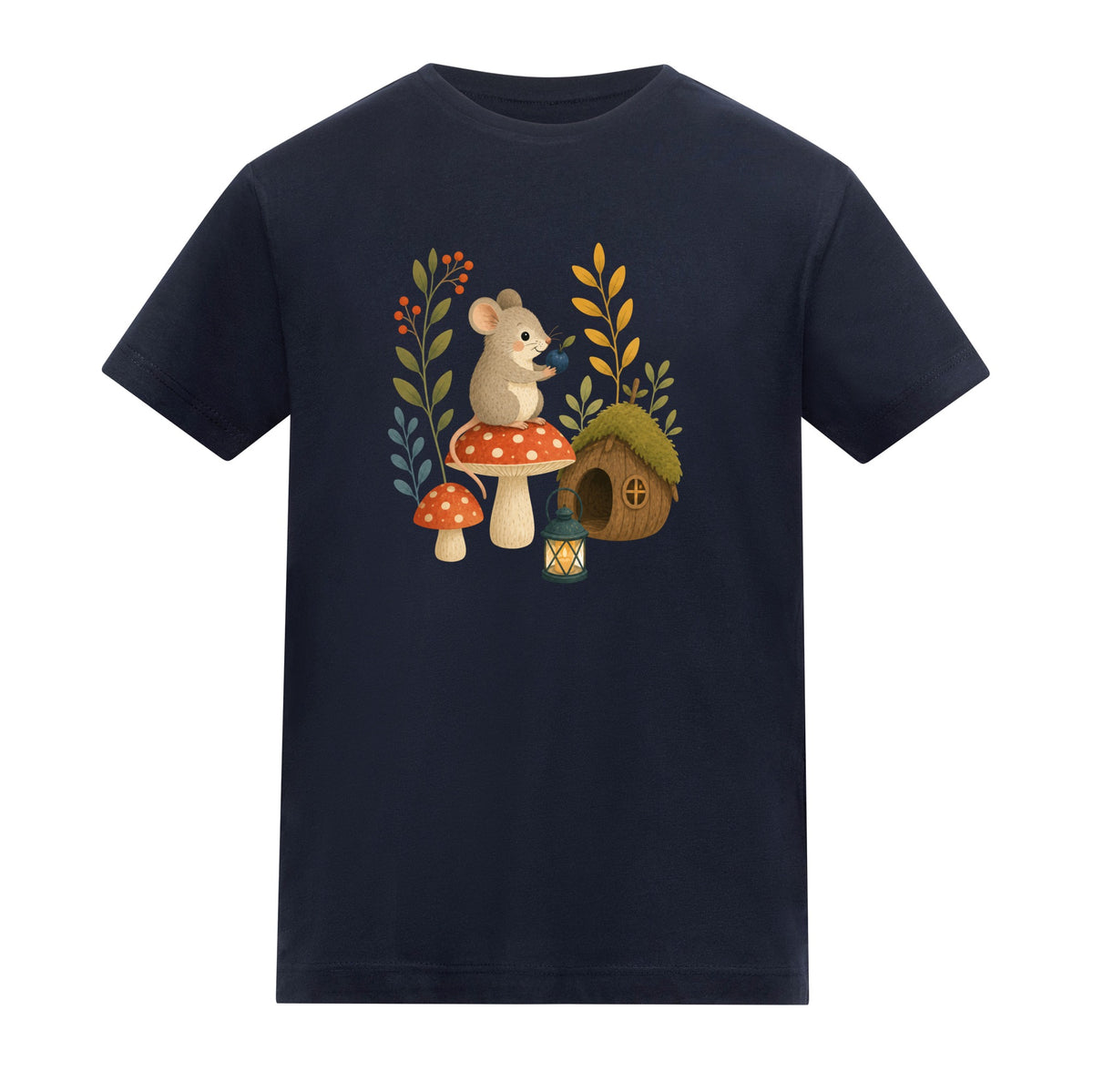 Mouse at Mushroom Cottage Kids' T-shirt - Once Upon a Woodland French Navy colour variant image