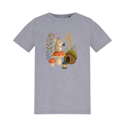 Mouse at Mushroom Cottage Kids' T-shirt - Once Upon a Woodland Heather Grey colour variant image