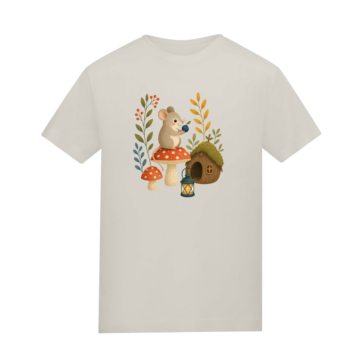 Mouse at Mushroom Cottage Kids' T-shirt - Once Upon a Woodland Natural Stone colour variant image