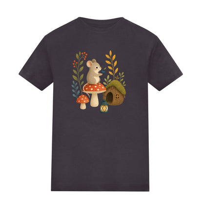 Mouse at Mushroom Cottage Kids' T-shirt - Once Upon a Woodland Solid Charcoal colour variant image