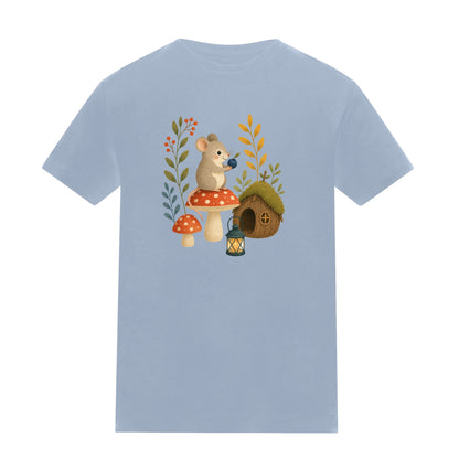 Mouse at Mushroom Cottage Kids' T-shirt - Once Upon a Woodland Sky Blue colour variant image